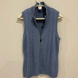 Pendleton Full Zip Mock Neck Vest Cable Knit Sweater Blue Women’s Size Large